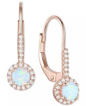 Macy's | Lab-Grown Sapphire (1/2 ct. t.w.) & Lab-Grown White Sapphire (1/6 ct. t.w.) Halo Drop Earrings in 14k Rose Gold-Plated Sterling Silver (Also in Lab-Grown Ruby & Lab-Grown Opal),商家Macy's,价格¥327