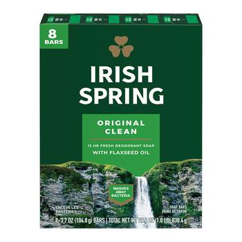 Irish Spring Bar Soap | Irish Spring Original Clean Deodorant Bar Soap for Men, 3.75 Oz, 8 Bars商品图片,
