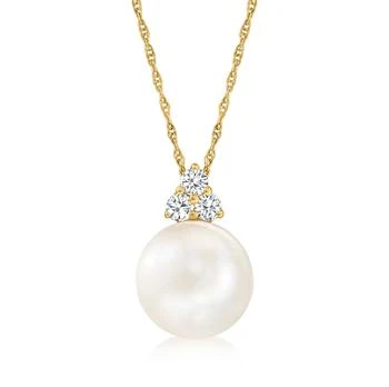 Ross-Simons | Ross-Simons 10mm Cultured Pearl and . Diamond Pendant Necklace in 14kt Yellow Gold,商家Premium Outlets,价格¥2788