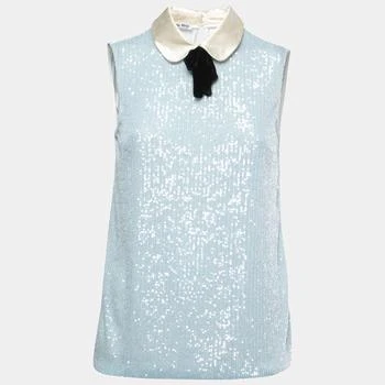 [二手商品] Miu Miu | Miu Miu Blue Sequined Bow Embellished Sleeveless Top XS 