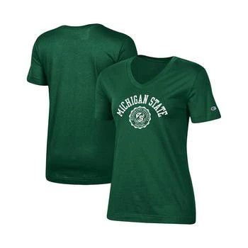 CHAMPION | Women's Green Michigan State Spartans University College Seal V-Neck T-shirt 