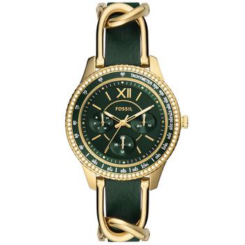 Fossil | Women's Stella Multifunction Green Leather Strap Watch, 38mm商品图片,