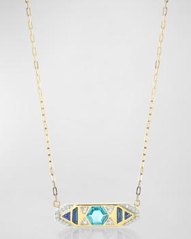 商品Stevie Wren | 18K Gold Blue Topaz and Diamond Honeycomb Bar Necklace,商家Neiman Marcus,价格¥27138图片