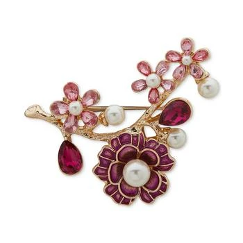 Anne Klein | Gold-Tone Pavé Crystal & Imitation Pearl Flower Branch Pin,商家Macy's,价格¥209