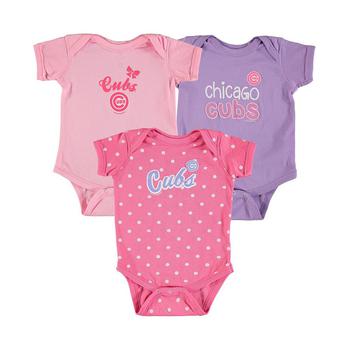 商品Girls Infant Pink, Purple Chicago Cubs 3-Pack Rookie Bodysuit Set图片