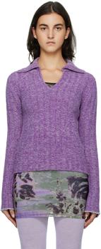 Acne Studios | Purple & Gray V-Neck Polo Sweater商品图片,4.8折