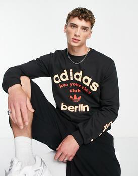 推荐adidas Originals Berlin logo sweatshirt in black商品