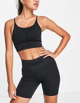 Puma | Puma Training formknit seamless low support long line sports bra in black leopard print商品图片,7.4折