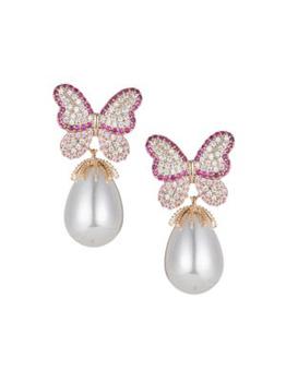 Eye Candy LA | Goldtone, Crystal & Glass Pearl Drop Earrings商品图片,5折