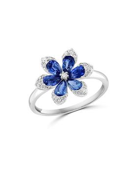 商品Bloomingdale's | Blue Sapphire & Diamond Flower Ring in 14K White Gold,商家Bloomingdale's,价格¥18830图片