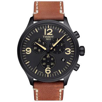 Tissot | Men's Swiss Chrono XL Brown Leather Strap Watch 45mm商品图片,