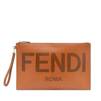 推荐【预售3-7天】FENDI/芬迪  女士棕色小牛皮拉链FENDI ROMA热印图案手拿袋8N0178AC9LF0QVK商品