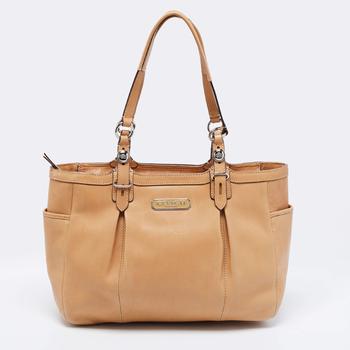 coach托特包男包, [二手商品] Coach | Coach Beige Leather East West Gallery Tote商品图片 8折