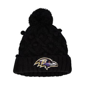 推荐Big Girls Black Baltimore Ravens Toasty Cuffed Knit Hat with Pom商品