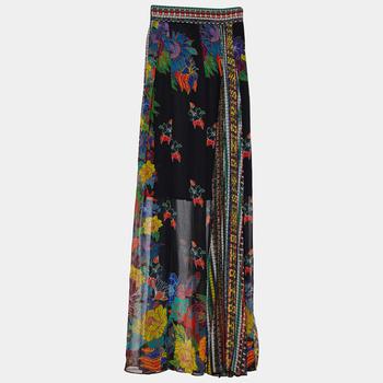 [二手商品] Just Cavalli | Just Cavalli Black Patchwork Print Chiffon Pleated Maxi Skirt S商品图片,4.9折