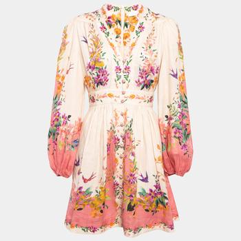 Zimmermann Pink Floral Print Linen Mini Dress M