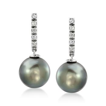 Ross-Simons | Ross-Simons 10-11mm Black Tahitian Pearl and . Diamond Drop Earrings in 14kt White Gold商品图片,7.4折