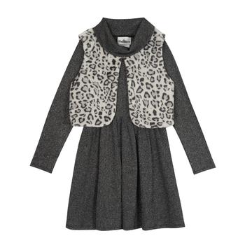 商品Big Girls Neck Dress with Animal Print Fur Vest图片
