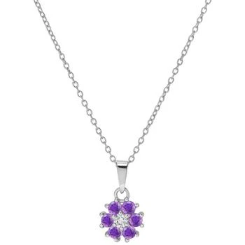 Amethyst (5/8 ct. t.w.) & Lab-Grown White Sapphire (1/8 ct. t.w.) Flower 18" Pendant Necklace in Sterling Silver