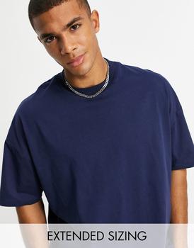 推荐ASOS DESIGN oversized t-shirt with crew neck in navy - NAVY商品