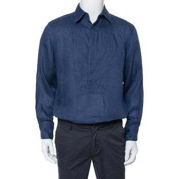 推荐Burberry Navy Blue Linen Bib Detail Tunic Shirt M商品