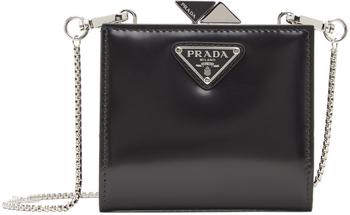 prada包好用吗, Prada | Black Brushed Leather Wallet Shoulder Bag商品图片 