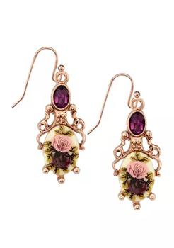 推荐Rose Gold Tone Purple Crystal Flower Drop Earrings商品
