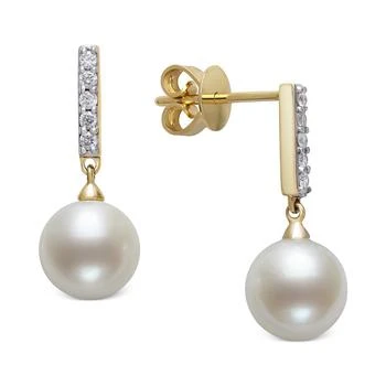 Belle de Mer | Cultured Freshwater Pearl (8mm) & Diamond (1/6 ct. t.w.) Drop Earrings in 14k Gold, Created for Macy's 独家减免邮费