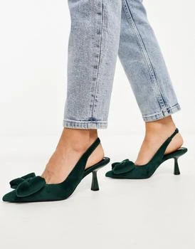 ASOS | ASOS DESIGN Wide Fit Scarlett bow detail mid heeled shoes in green 7.5折, 独家减免邮费