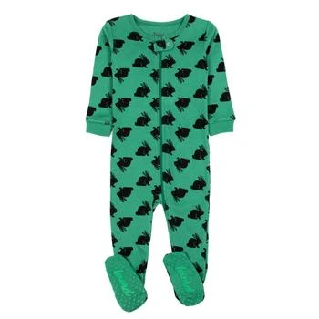 Kids Footed Cotton Pajamas Bunny Green