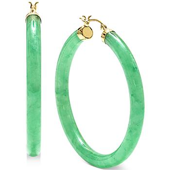 商品Macy's | Dyed Jade (45mm) Medium Hoop Earrings in 14k Gold-Plated Sterling Silver, 1.77",商家Macy's,价格¥991图片