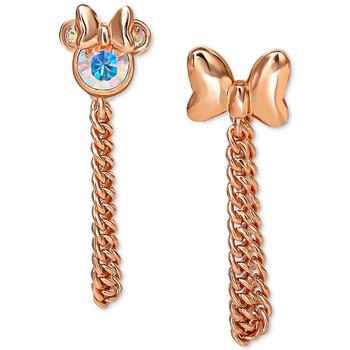 Disney | Crystal Minnie Mouse & Bow Mismatch Front to Back Chain Drop Earrings in 18k Rose Gold-Plated Sterling Silver商品图片,