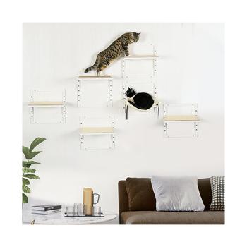 商品PawHut | 6-pc Modern Cat Wall Shelves for Indoor Cats, Height Adjustable Jumping Platforms & Cat Hammock, Cat Shelves and Perches for Wall-Mounted Cat Tree, Cat Climbing Shelf Set, Cream,商家Macy's,价格¥570图片