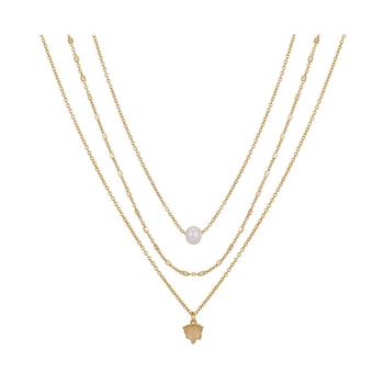 Unwritten | 14K Gold Flash-Plated Imitation Pearl and Genuine Rose Quartz Layered Pendant Necklaces商品图片,5折×额外8折, 独家减免邮费, 额外八折