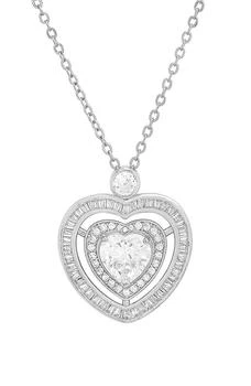 HMY JEWELRY | 18K White Gold Plated Crystal Heart Pendant Necklace,商家Nordstrom Rack,价格¥261