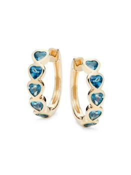 Saks Fifth Avenue | 14K Yellow Gold & London Blue Topaz Heart Huggie Earrings,商家Saks OFF 5TH,价格¥3822