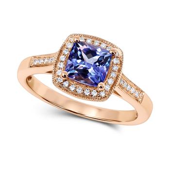 商品Macy's | Tanzanite (1 ct. t.w.) & Diamond (1/8 ct. t.w.) Cushion Halo Ring in 14k Rose Gold,商家Macy's,价格¥7545图片