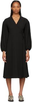 ganni裙, Ganni | Black Heavy Crepe Wrap Dress商品图片 额外8.5折, 额外八五折