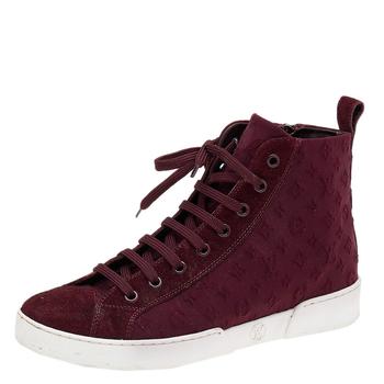 lv高帮鞋, [二手商品] Louis Vuitton | Louis Vuitton Burgundy Monogram Fabric And Suede High Top Sneakers Size 37商品图片 8.2折, 满1件减$100, 满减