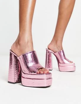Daisy Street | Daisy Street Exclusive platform mule sandals in pink croc metallic 4.0折