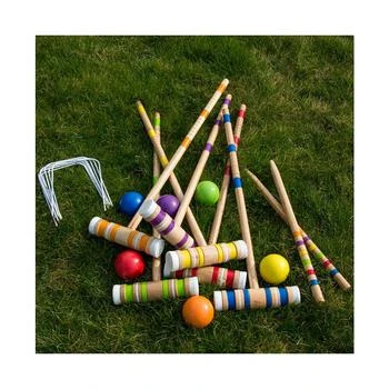 Trademark Global | Hey Play Croquet Set - Wooden Outdoor Deluxe Sports Set With Carrying Case - Fun Vintage Backyard Lawn Recreation Game For Kids Or Adults, 6 Players 