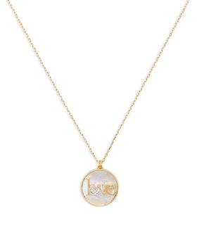 Kate Spade | Lucky Charm Pavé Love Mother of Pearl Disc Pendant Necklace in Gold Tone, 16"-19"商品图片,