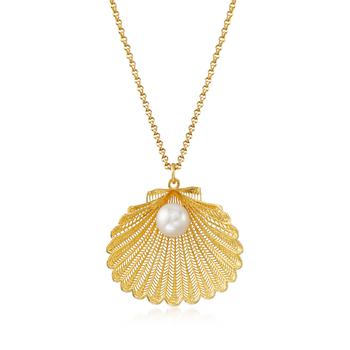 商品Ross-Simons Italian Cultured Pearl Seashell Pendant Necklace in 18kt Gold Over Sterling Silver,商家Premium Outlets,价格¥1091图片