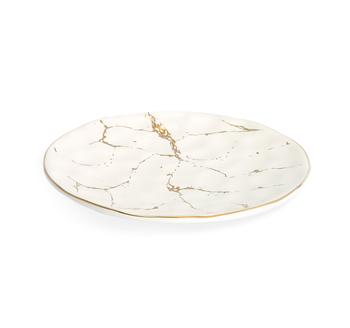 商品Set of 4 White Porcelain Dinner Plates with Gold Design - 10"D图片