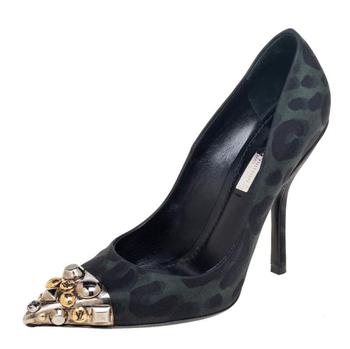 lv高帮鞋, [二手商品] Louis Vuitton | Louis Vuitton Green/Black Leopard Print Fabric Bernice Studded Pumps Size 36商品图片 9.3折, 满1件减$100, 满减