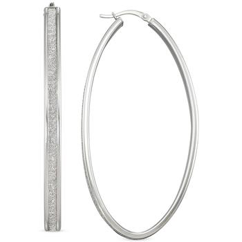 商品Glitter Oval-Shape Hoop Earrings in Sterling Silver图片