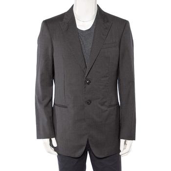 推荐Giorgio Armani Charcoal Grey Striped Wool Button Front Blazer 3XL商品