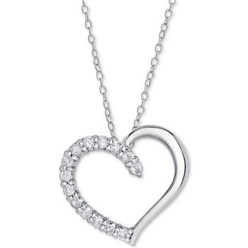 商品Macy's | Diamond Heart Pendant Necklace (1/2 ct. t.w.) in Sterling Silver, 16 inches + 2 inch extender,商家Macy's,价格¥1321图片