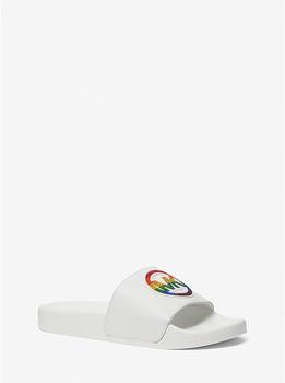 Michael Kors | PRIDE Jake Rainbow Embellished Logo Leather Slide Sandal商品图片,6折