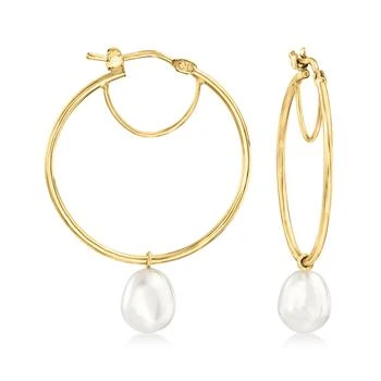 Ross-Simons | Ross-Simons Italian 7-7.5mm Cultured Pearl Hoop Drop Earrings in 14kt Yellow Gold 7.1折, 独家减免邮费